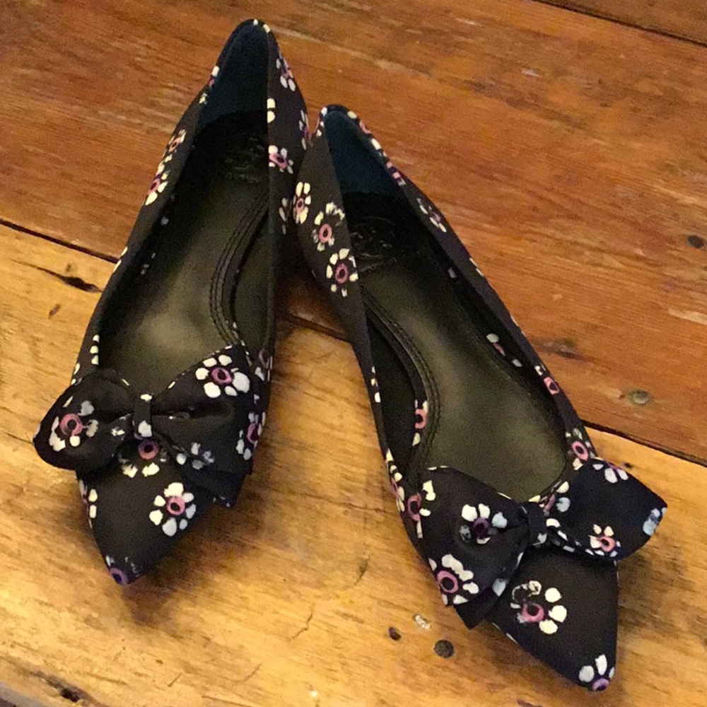 Tory Burch Black Floral Rosalind Flats